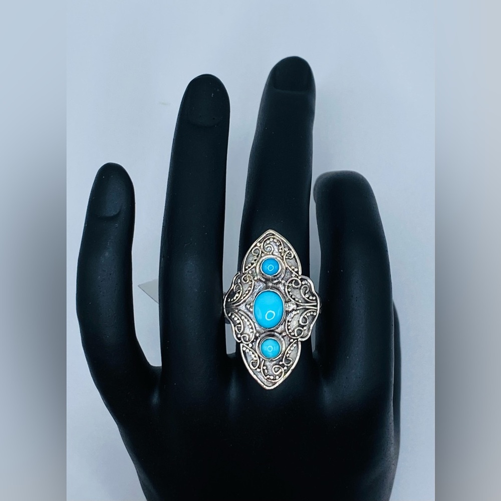 NWT Sleeping Beauty Turquoise Ring In Black Oxidized Sterling Silver
